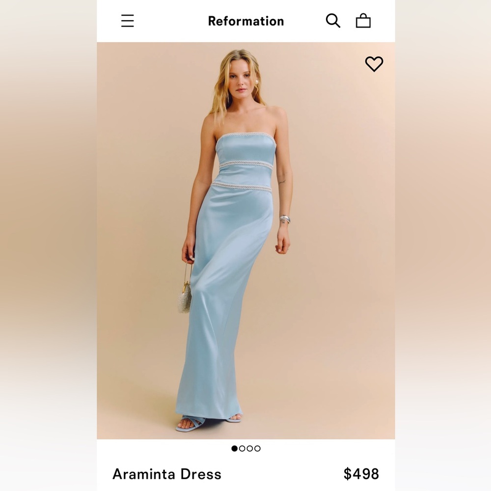 TAGS ON. Blue strapless reformation silk dress